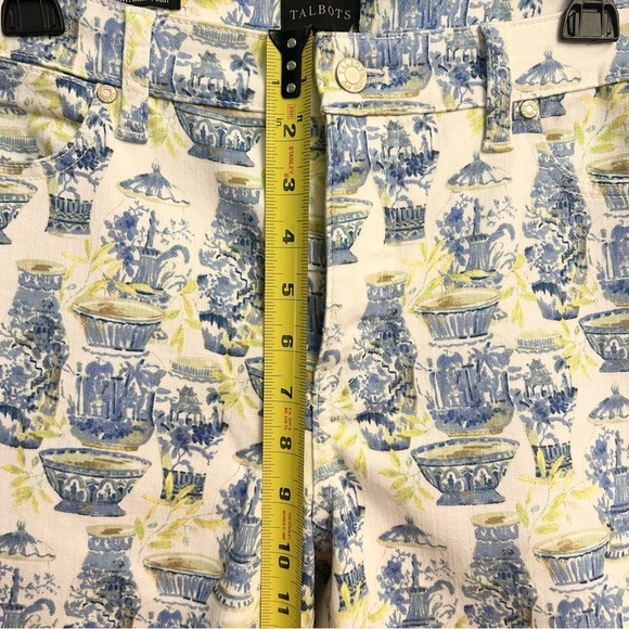 Talbots Slim Ankle Jeans Size 10 Blue White Green Watercolor Vases - Picture 9 of 11